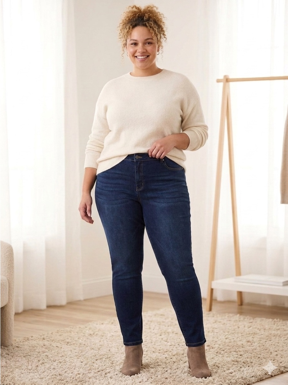 Tahari Dark Blue Kelly Skinny Jeans - Mid Rise Stretch Denim